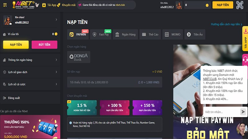 Chọn phương thức nạp tiền bạn muốn